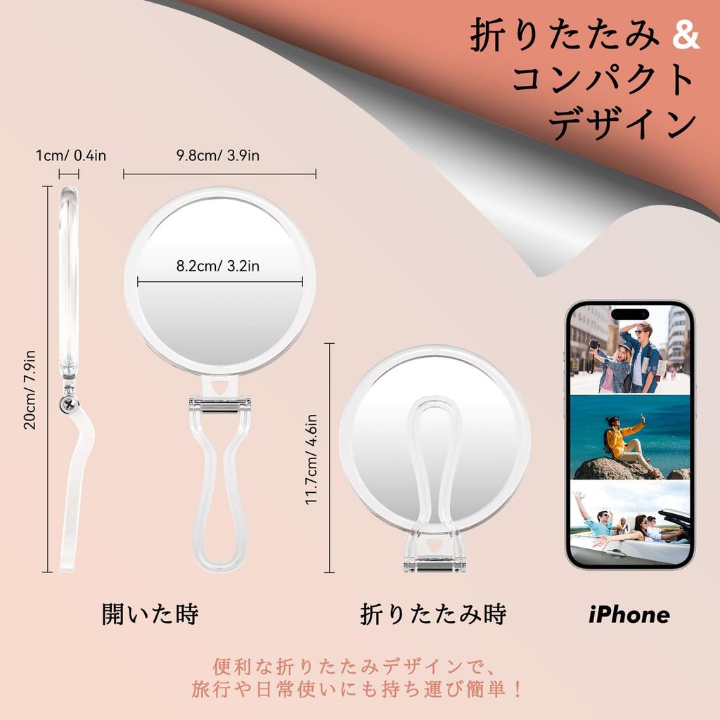 Auxmir Ручное увеличительное стекло 30x и 1x Складное с подставкой и ручным зеркалом для подвешивания с легко очищаемым зеркалом, Увеличение, Зеркало, Зеркало,