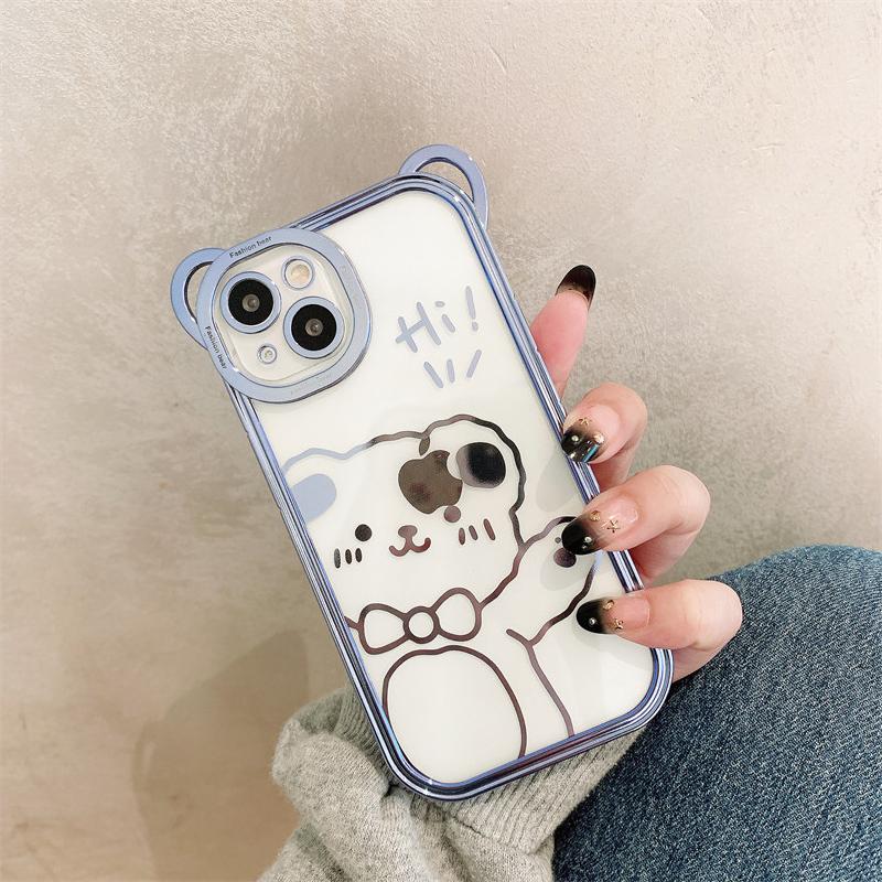 Милый мультяшный блестящий чехол с медвежьими ушками для Iphone 13 12 11 14 Pro Max Xs X 7 8 14 Plus, прозрачная задняя крышка телефона