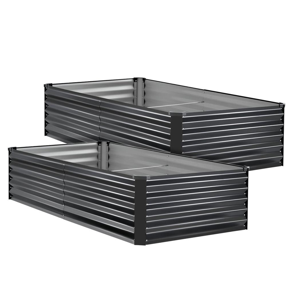 2 Pack Galvanized Raised Garden Beds, 2030 x 1020 x 460 mm, Rectangular Metal Planter Boxes Kit Outdoor, Elevated Planting Box with Gloves, Alu-Zinc,