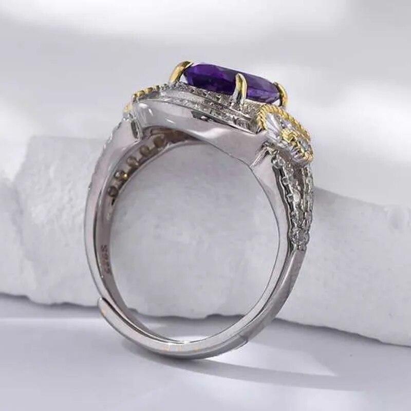 Sace Gems Роскошные кольца из стерлингового серебра 925 пробы с изменяемым размером, кольца с натуральным аметистом для женщин, обручальные, коктейльные, вечерние, изящные ювелирные изделия, подарок