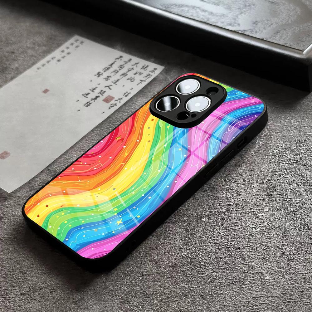 Colorful Rainbow Stripe Phone Case For IPhone 17 Pro Max 14 Pro 15 12 11 13 Mini X XR XS 16 Plus SE Glass Cover