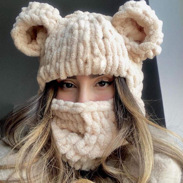 Trendy Oversized Cat Ear Knitted Cap For Adults Soft And Warm Handmade Winter Hat