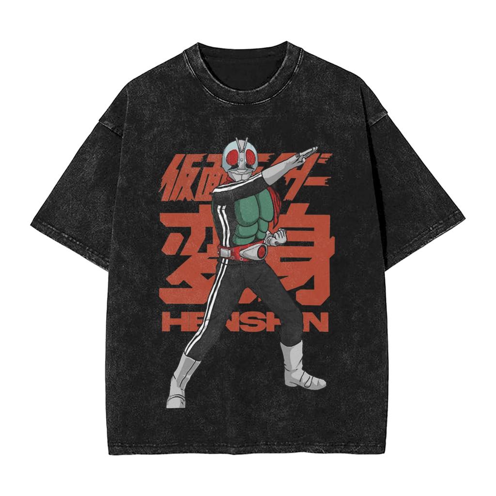 Rider Henshin Kamen Anime Washed T Shirts Streetwear Hip Hop Vintage T-Shirt Tee Shirt for Men Women 100% Cotton Harajuku Summer