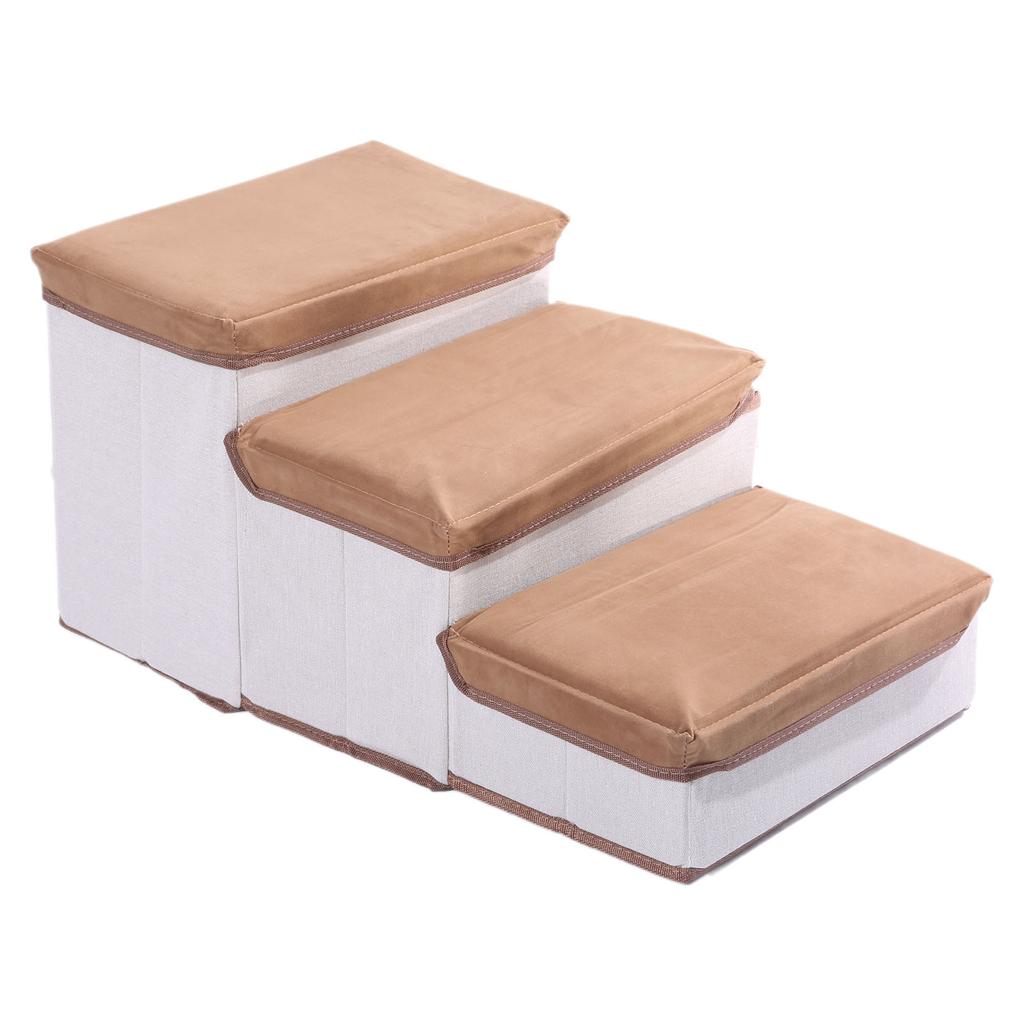 Foldable Pet Stairs 3 Step Foam Dog Cat Step Stairs for High Bed with Storage Box Pet Staircase for Smaller Puppies Cat