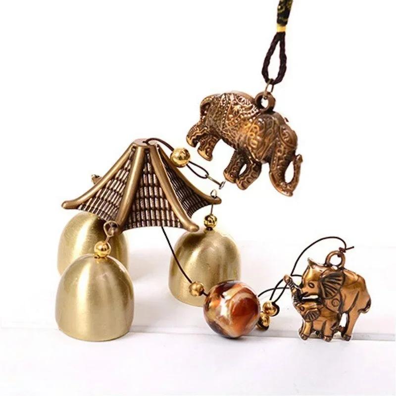 Vintage Metal Wind Chime Double Fish Elephant Pendant Home Decoration Wind Chime Pendant Metal Wind Chime Crafts Room Decoration