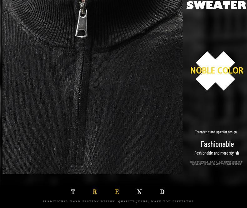 Men's High-End Half-Zip Stand Collar Knit Sweater - Autumn/Winter Korean Style Solid Color Casual Base Layer Top