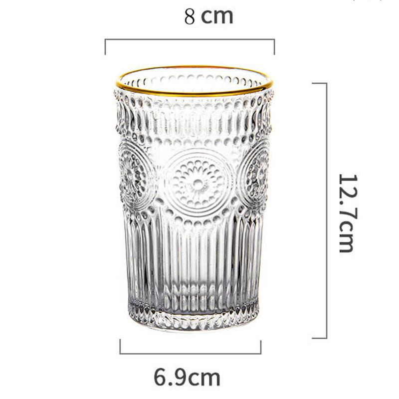 2 шт./1 шт. Стакан для напитков с золотым ободком 300 мл/350 мл, с цветочной резьбой, стаканы для воды, прозрачное утолщенное стекло, оптовая продажа стаканов