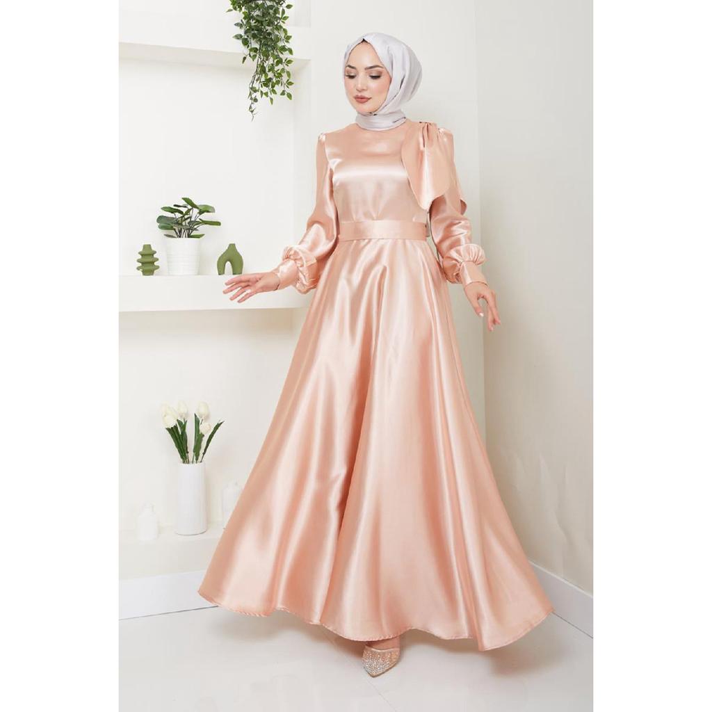 Женская одежда Вечернее платье Модное атласное длинное вечернее платье хиджаба с бантом 2745