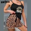 Summer Pajamas Women's Printed Black Suspender Leopard Print Shorts Loungewear Set