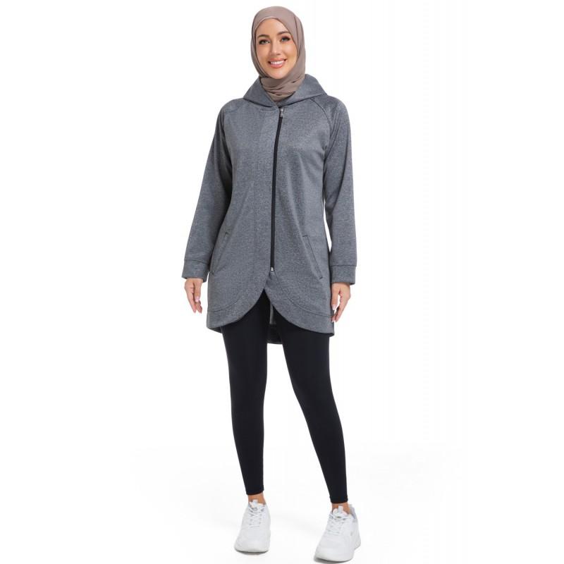 Womens Solid Color Hooded Long Sleeve Sportswear Top Casual Athletic Pullover Middle Eastern Muslim Ladies