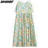 DIMANAF платье больших размеров женское 2023 новые летние стильные зеленые платья свободные платья с круглым вырезом и цветочным принтом новые