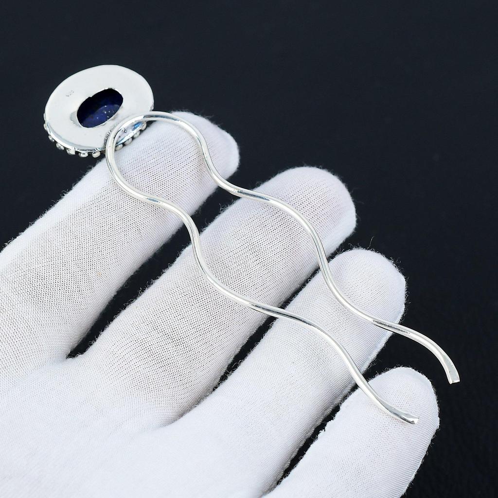 Заколка для волос из натурального лазурита, ручная работа, серебро 925 пробы - держатель для пучка для тонких волос, подарки для нее