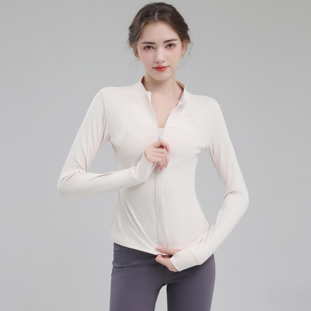 Women's High Collar Quick-Dry Yoga Jacket - Slim Fit, Non-Slip Zipper, Long Sleeve, Nude Feel Sportswear