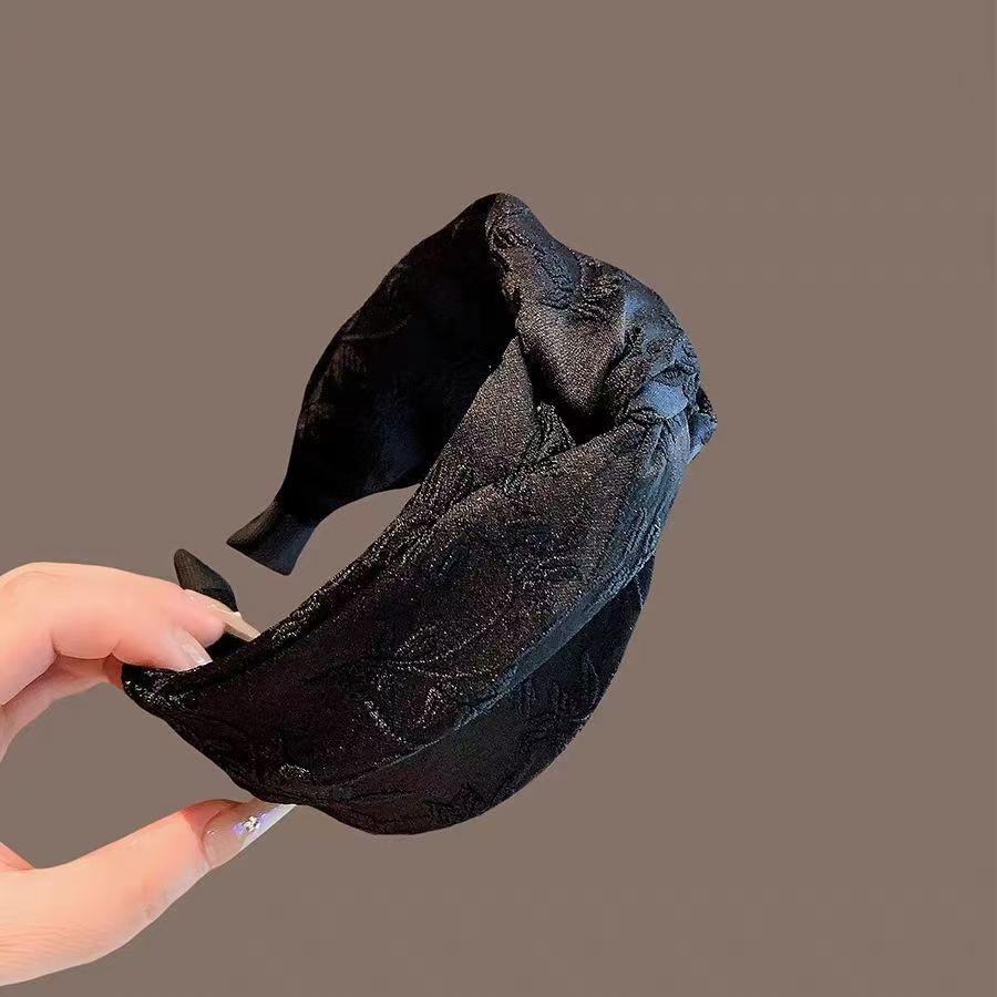 Женская черная высококачественная повязка на голову с узлом - Модный зажим для волос с вышивкой и жаккардовым узором 2025 года