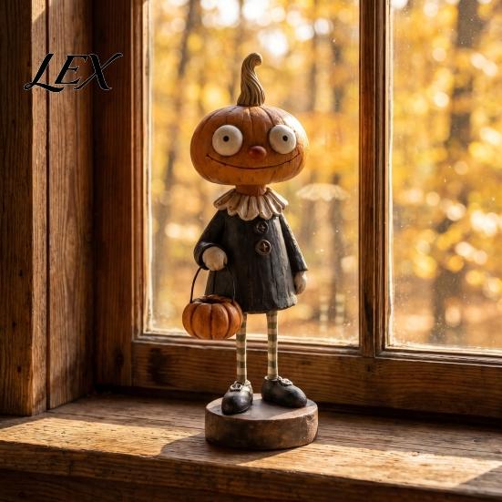 Cartoon Humanoid Desktop Statues Halloween Pumpkin/Skeleton Figurine, Resin Ornament, Retro Rustic Ornament Set Statue for Autumn Harvest Thanksgiving