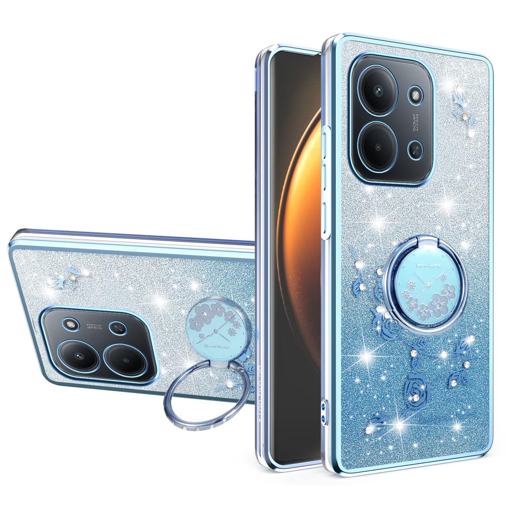 Для Xiaomi Redmi 15C 4G (Глобальный) (171 мм) Чехол Кольцо Подставка ТПУ Цветы Чехол для Телефона Градиент Блестки