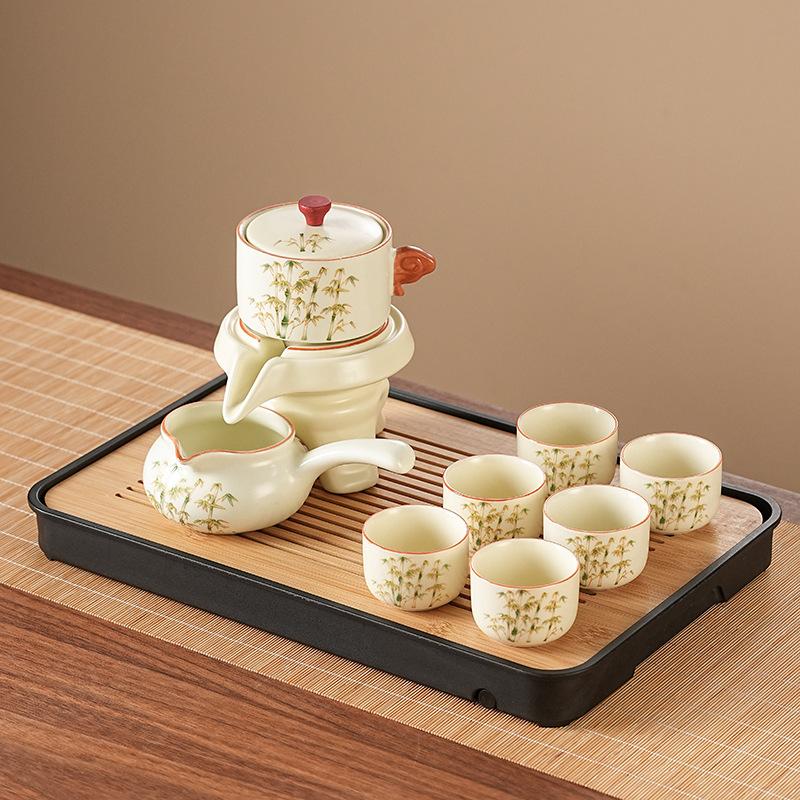 Semi-automatic Kung Fu Lazy Tea Set Huang Ru Golden Silk Set Household High-end Stone Grinding Teapot Enterprise Souvenir