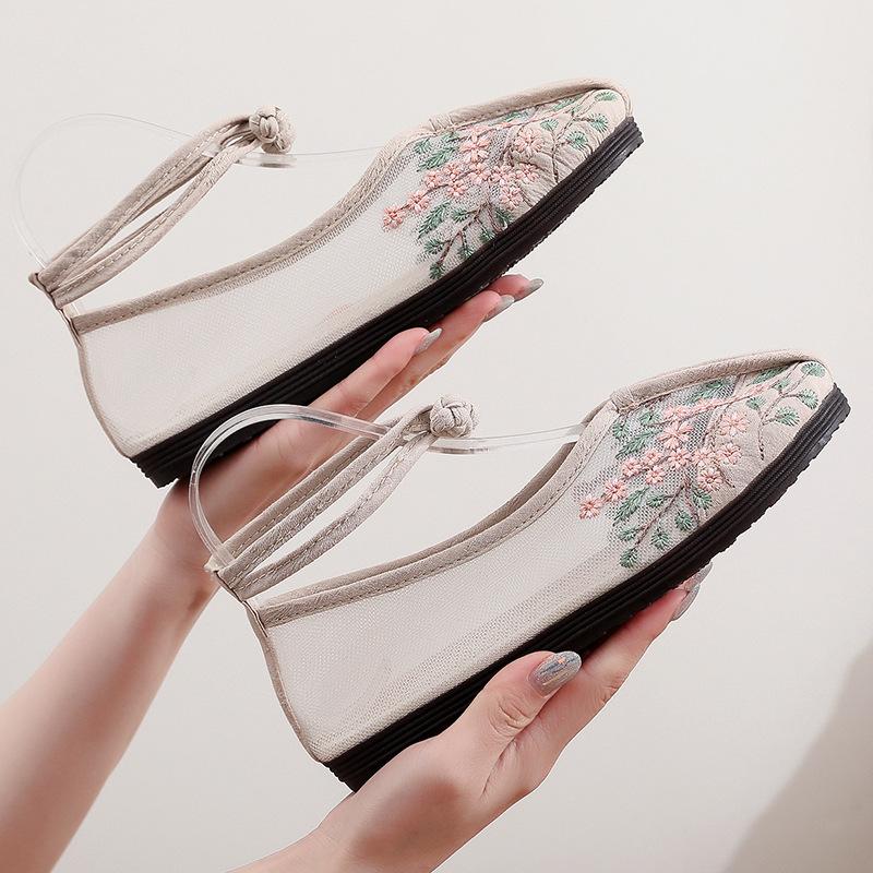 Fashion Fashion Handmade Embroidered Flowers Flats Summer Mesh Breathable Designer Shoes Elegant and Comfortable Non-slip Mary Jane Shoe