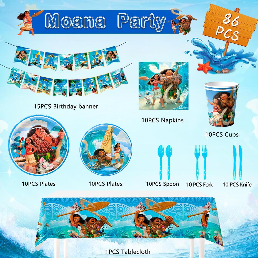 86pcs Cartoon Party Tableware Set, Cartoon Birthday Party Decorations Tableware Packs Includ Cartoon Banners Tablecloth Plates Cups Napkins etc