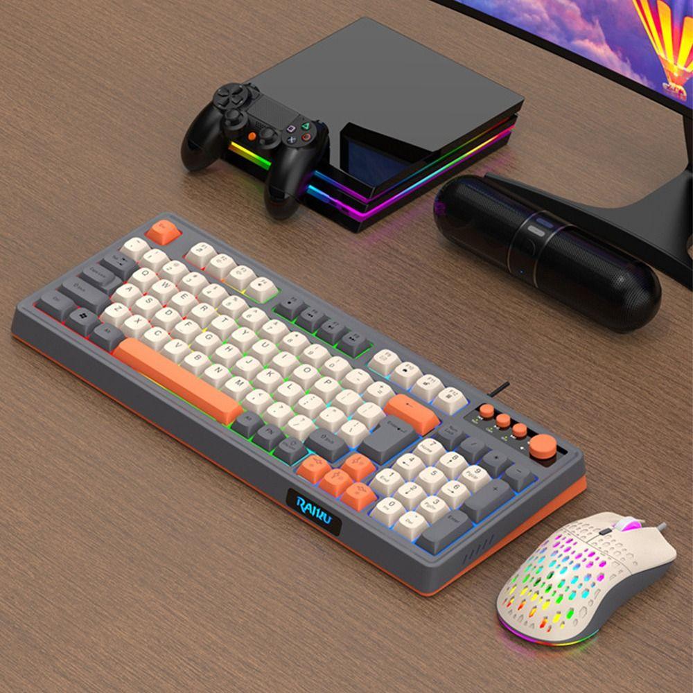 98 Key Layout RAIKU T98 Keyboard RGB Lighting Wired Keyboard New Keyboard Mouse Set Game