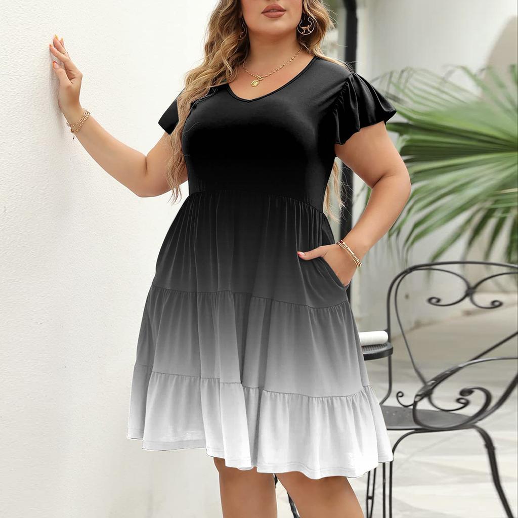 Женское платье больших размеров с v-образным вырезом и модным принтом, свободное удобное платье с большим подолом