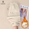 Women's Cream Fleece Sweatpants, Casual Loose Fit, Thickened for Autumn/Winter, Elastic and Warm Joggers, 420g.