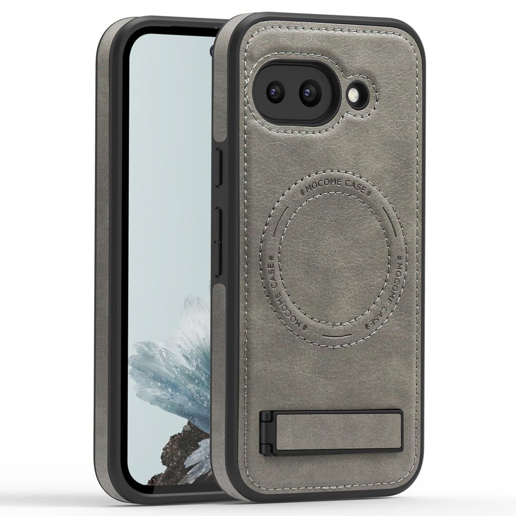 Для чехла Google Pixel 9a, совместимого с MagSafe, с подставкой, кожаная задняя крышка для телефона