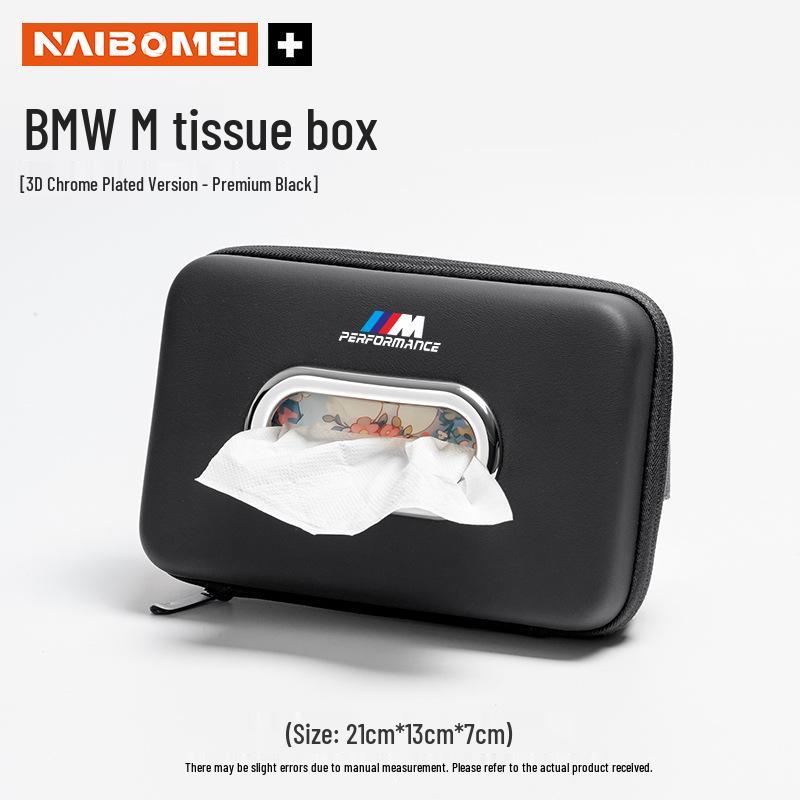 Fits BMW 1, 3, 5, 6, 7 Series, and X1-X6. Hanging tissue box/armrest tissue pack included.