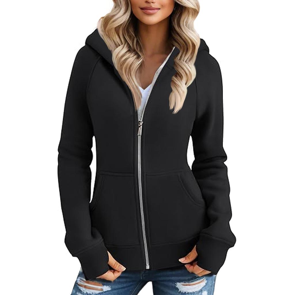 Women's Solid Color Zipper Hoodie And Fleece Hoodie Coat