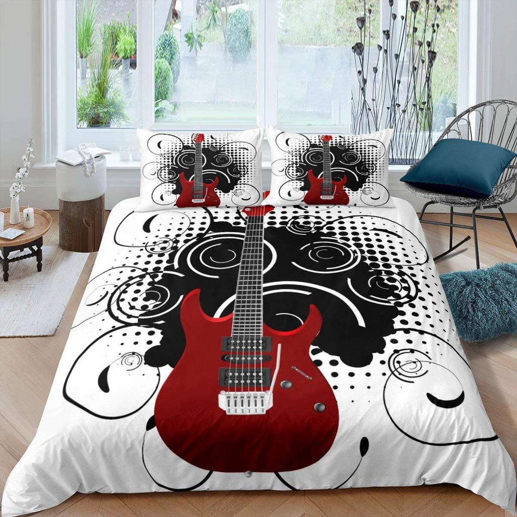Guitar Duvet Cover Set Music Theme Bedding For Teens Microfiber Vintage Grey Guitar On Wooden Floor Quilt Cover Queen King Size