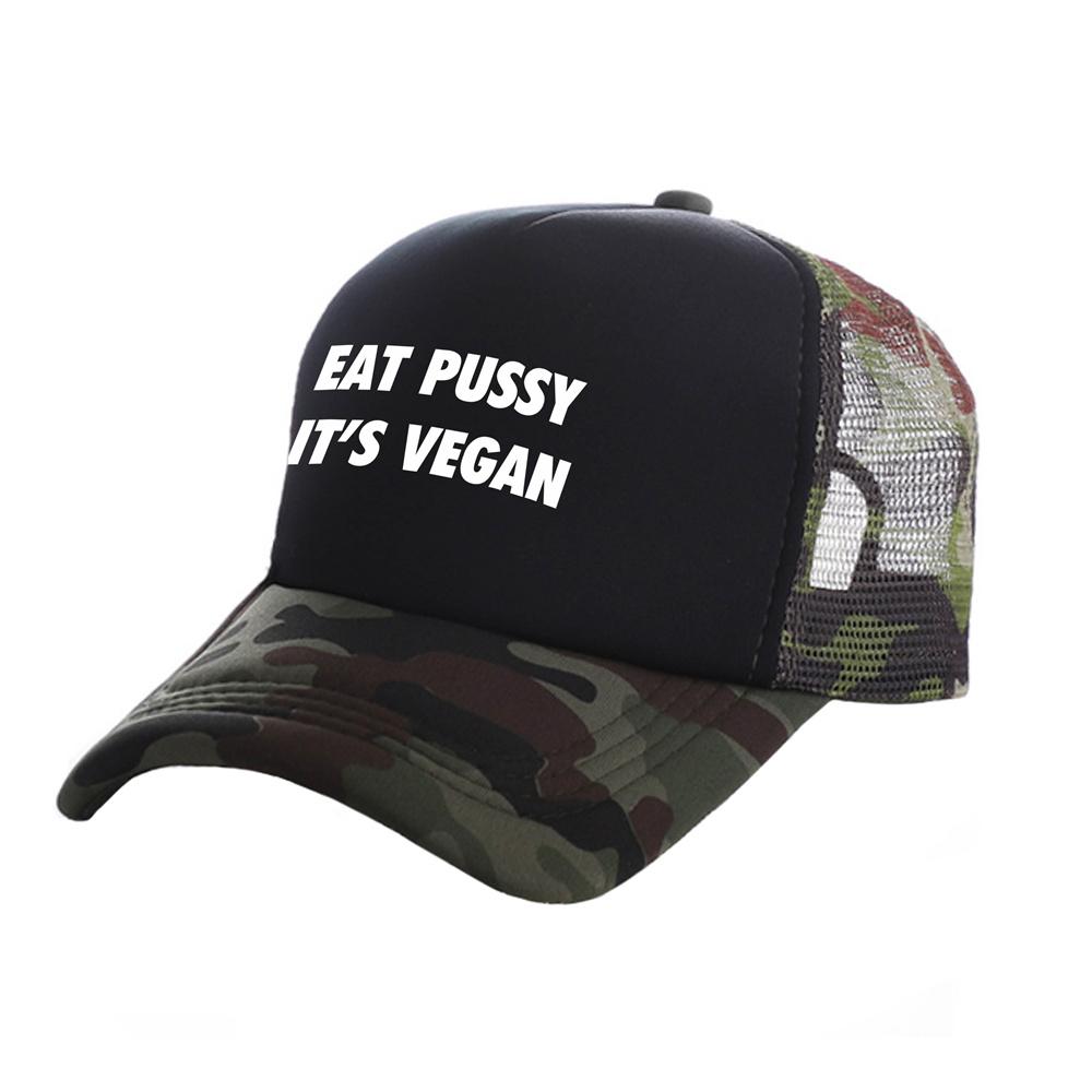 Кепки Eat Pussy It Vegan Trucker, унисекс, забавная шляпа, бейсболка, крутые летние унисекс, сетчатые кепки MZ-467