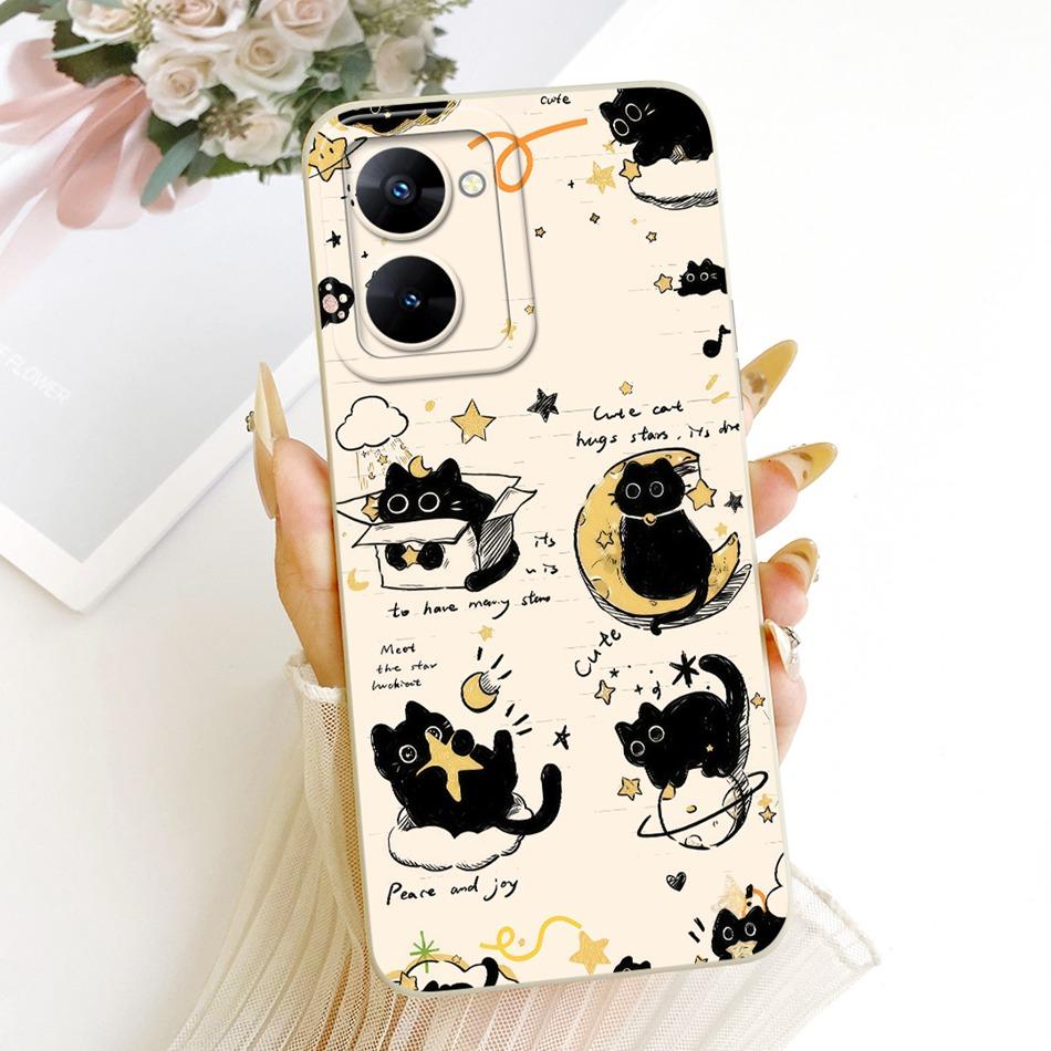 For Realme V30 V30t RMX3618 RMX3619 Cute Cat Flower Cartoon Phone Case For RealmeV30 V30T 5G Soft Silicone Cover Bumpers