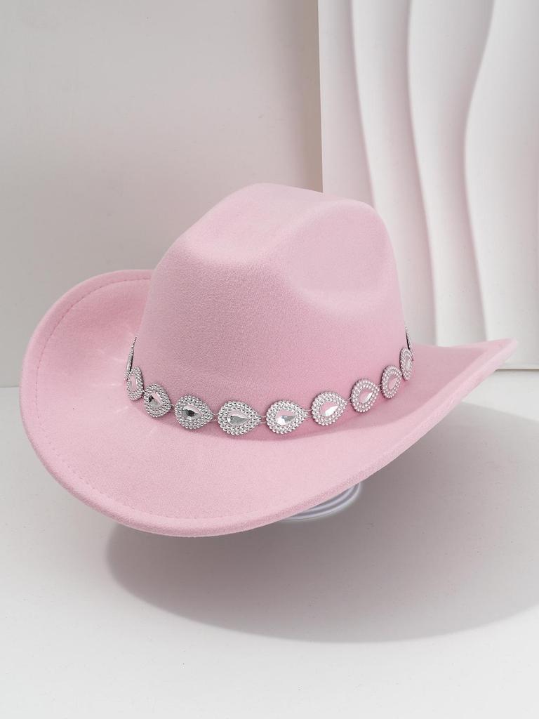Women's Western Cowboy Hat with Teardrop Gem Embellishment - Vintage Jazz Party Hat.
