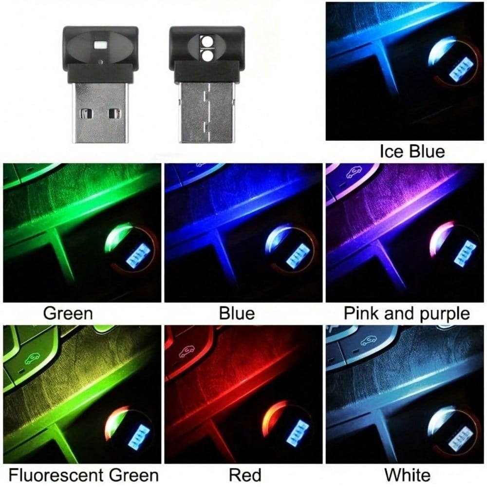 Мини USB LED Атмосферная лампа для салона автомобиля – RGB Аварийный и Декоративный Ночник, Подключаемый и работающий сразу для атмосферы в автомобиле