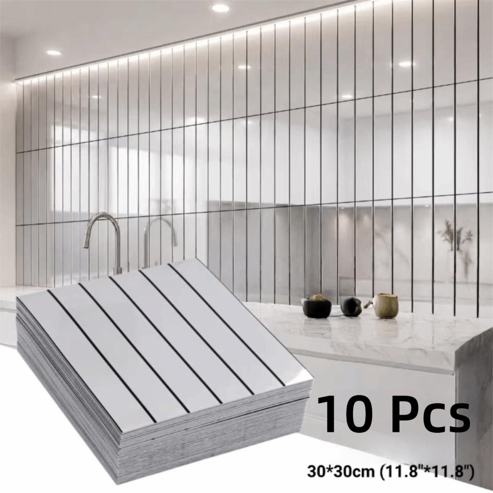 10PCS Stripe Pattern Faux Grille Mirror Wall Sticker Reflective Wall Panel Sticker TV Wall