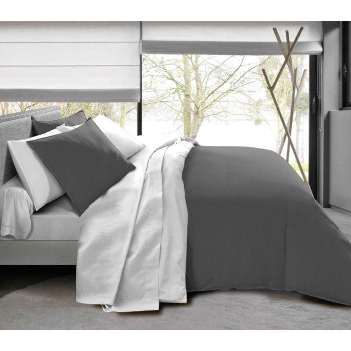 Complete Pack 6 Pieces Anthracite/White Reversible Duvet Cover for Bed 140 X 190 Cm