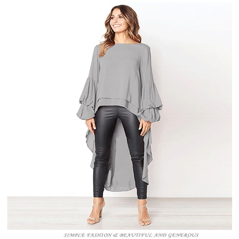 Женский осенне-зимний пуловер с длинными рукавами, шифоновая рубашка, нерегулярный шифоновый топ для женщин