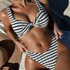 Женский купальник в черно-белую полоску, сексуальный купальник с открытой спиной и низкой талией, разделенный купальник, пляжная одежда, купальные костюмы