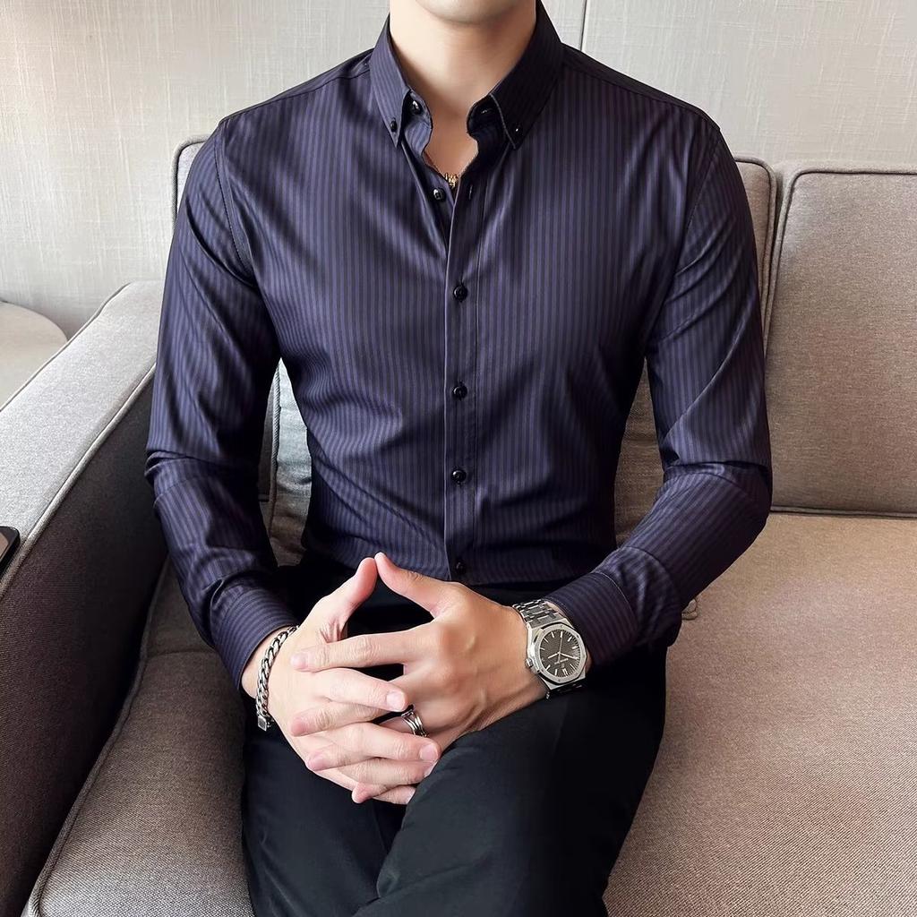 Осенняя новая полосатая рубашка с длинными рукавами, красивая мужская рубашка Ins, деловая профессиональная рубашка