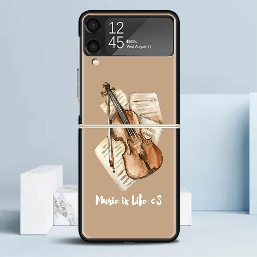 Музыкальная скрипка Черный чехол для Samsung Galaxy Z Flip 7 6 5 4 3 5G Чехол для телефона Flip7 Flip6 Flip5 Flip4 Flip3 Чехол с рисунком Galaxy Z F