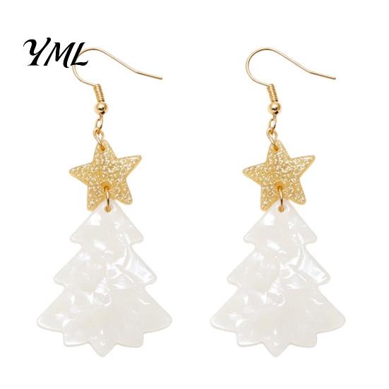 Christmas Party Fashion Accessories 1 Pair Tree Earrings, Glitter Acrylic Star Xmas Shape Decorative Earrings for Outfits Dangle Holiday Festive