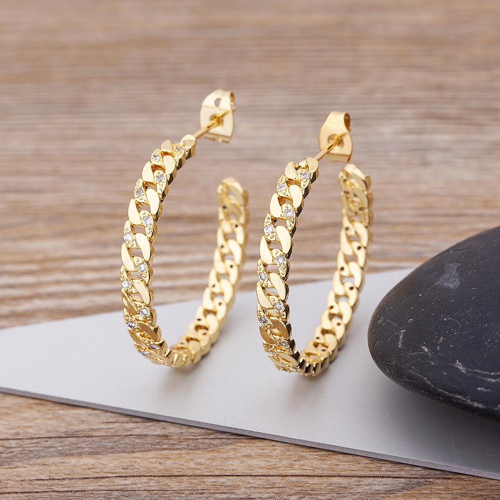 QIKU Luxury Gold Color Circle Hoop Earrings Jewelry Simple Party Crystal Zircon Women Wedding Engagement Accessories Gift