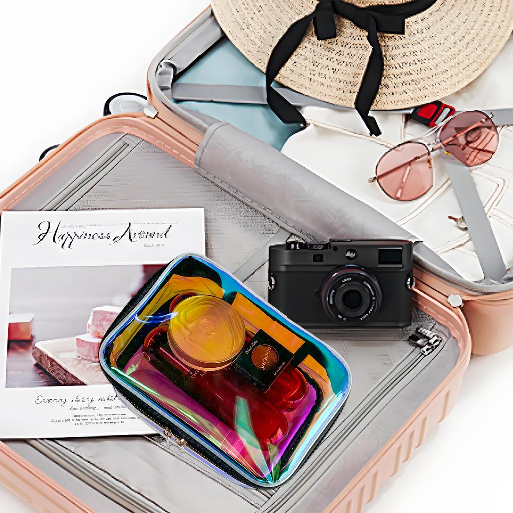 Wholesale Holographic Blue Waterproof Makeup Bags Fashion Printed Cosmetic Gift Zippered Toiletry Storage Pouch for Daily Use