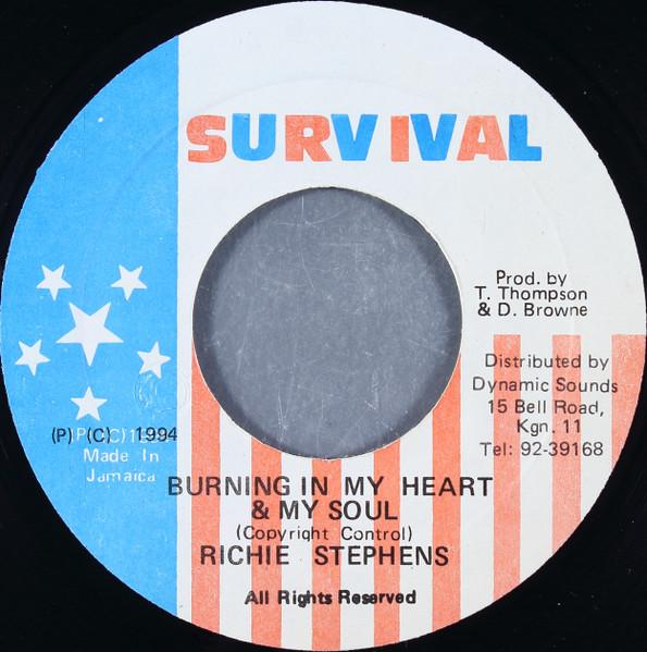 7inch Record RICHIE STEPHENS - Burning In My Heart & My Soul NONE Survival 1994 Jamaica Reggae, Ska & Dub Used