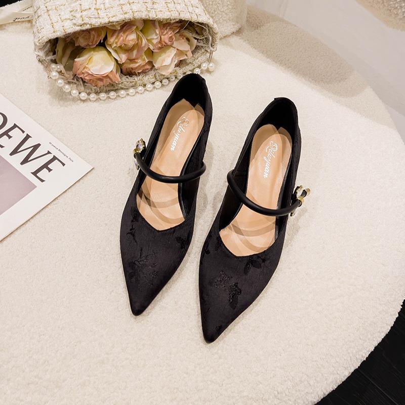 French temperament one-word high-heeled shoes women's thin heels 2025 new high-heeled Mary Jane shoes spring and autumn light mouth single shoes