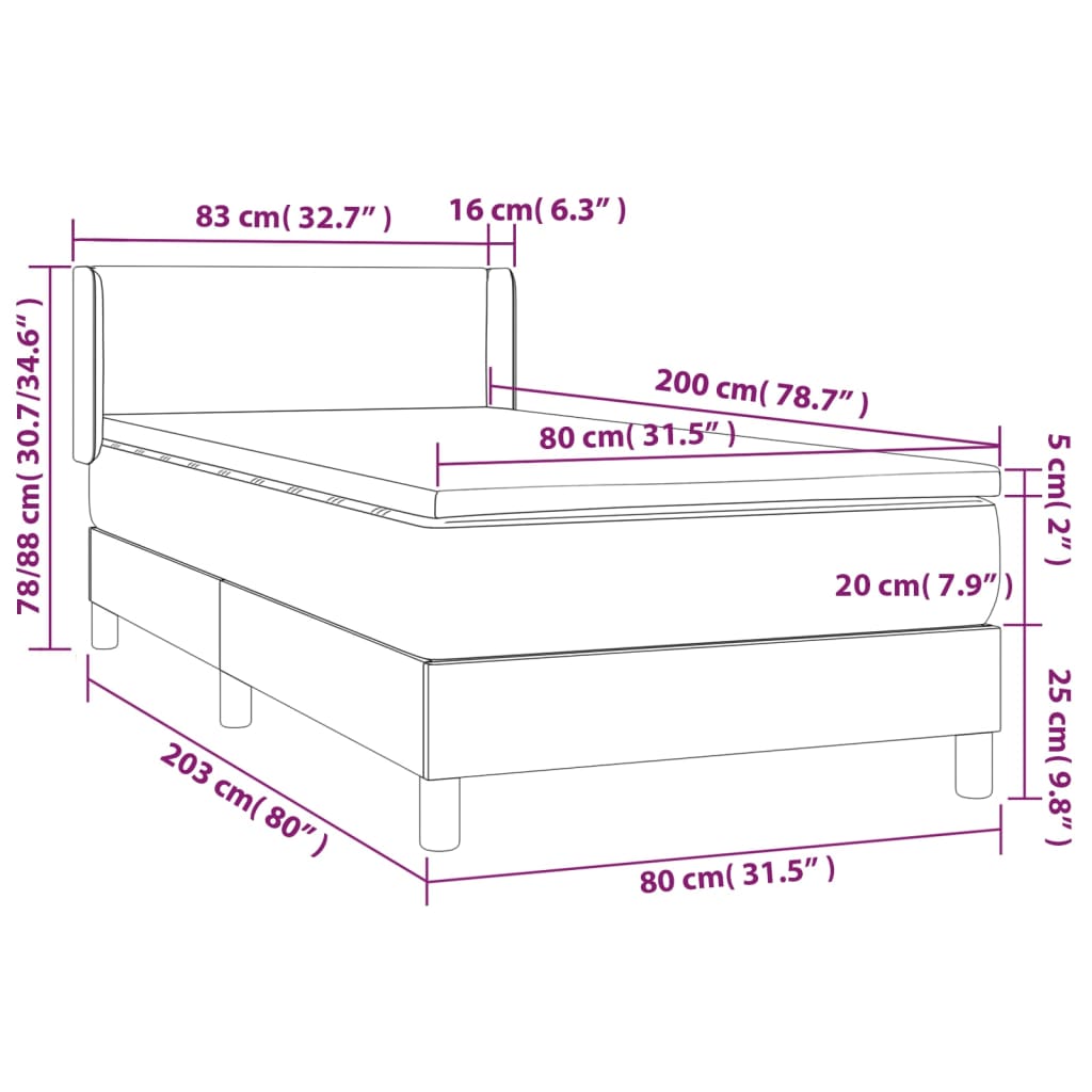 Vidaxl Континентальная кровать с матрасом, белая, экокожа 80x200 см