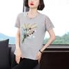 2023 Новые вышитые футболки из чистого хлопка с короткими рукавами для женщин среднего возраста