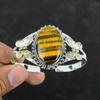 Tiger's Eye Gemstone Cuff Bracelet Handmade Jewelry 925 Sterling Silver Bangle 18K Gold Plated Cuff Bracelet Adjustable Butterfly Bangle