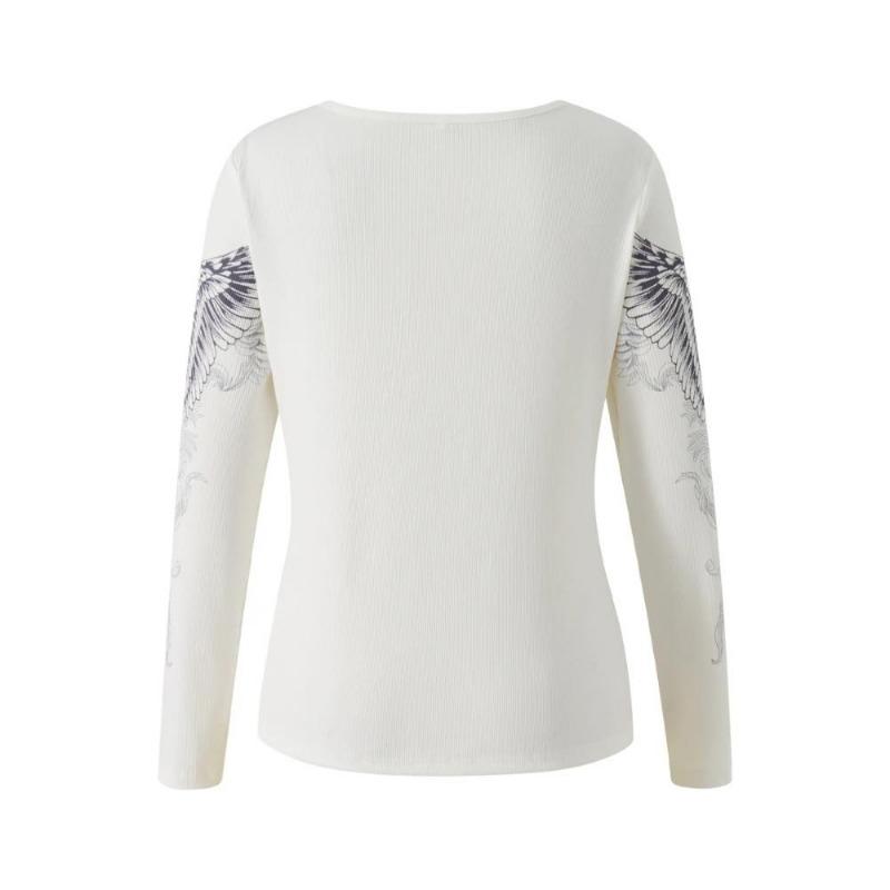 2KWEIRD Y2k Графический принт креста и крыльев Женская футболка с длинным рукавом Гранж Фея Футболка Харадзюку Эстетика 2000-х Панк Стиль Одежда Уличная одежда