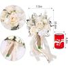 Silk Roses Wedding Bouquets for Bride Bridesmaid Artificial Roses Flowers for Rustic French Vintage Formal Wedding Church Home Decoration